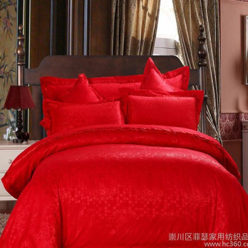 2014新款 婚庆红色四件套纯棉 贡缎提花四件套 床上用品 一件代发图2
