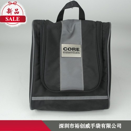 黑色提花料耐磨耐用化妆包 多层牢固大容量手提收纳包图2