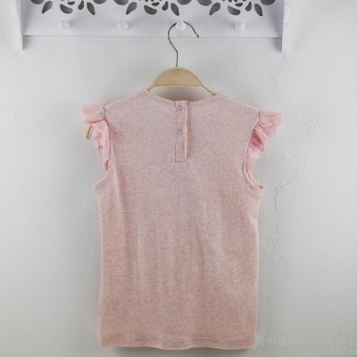 2015夏季新品童装 粉红色动物图案无袖T恤 韩版小清新荷叶