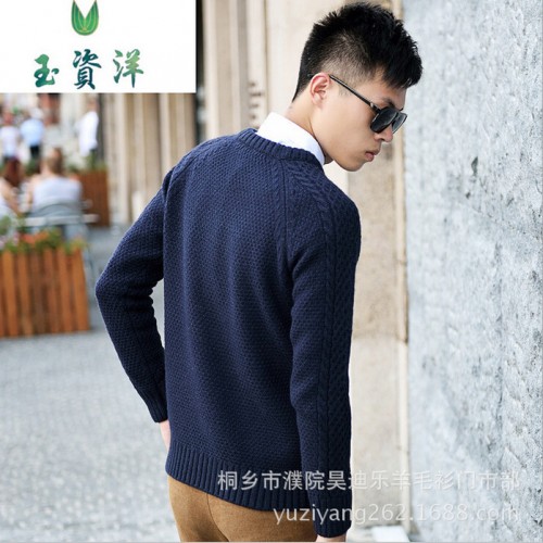 秋冬新款 修身 提花 圆领 英伦休闲青年男羊毛衫图2
