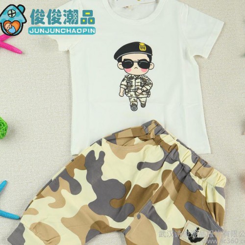 男女儿童套装短袖夏装宝宝纯棉童装卡通太阳的后裔T恤中裤两件套
