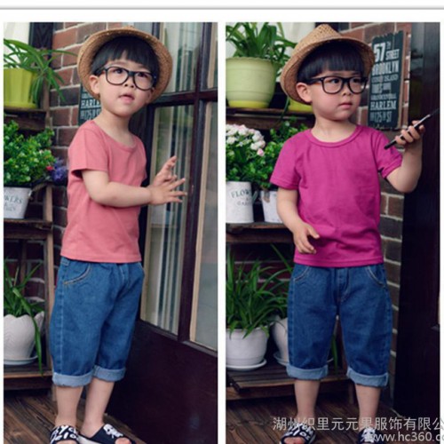 夏纯色T恤100棉童装小孩短袖t恤宝宝 夏上衣生产男童宝宝2图2