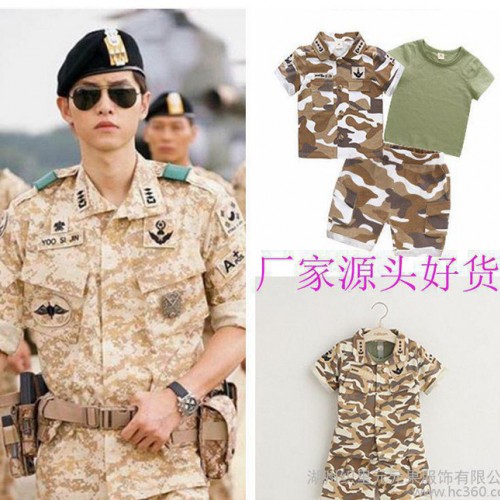 宋仲基同款迷彩三件套 男童中童短袖T恤套装 全棉品牌童装代发图3