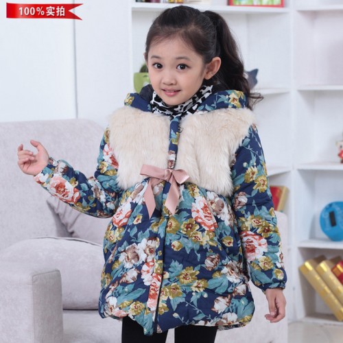 双十一2013新冬装童装儿童女童牡丹碎花加厚棉衣棉服棉袄棉衣外套图2