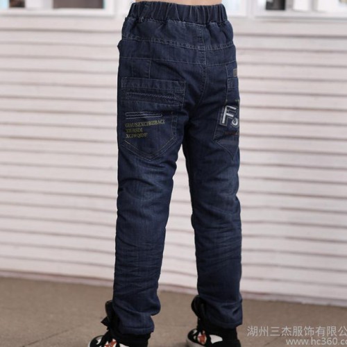 2014冬季童装童裤 韩版中大童男童砂洗加绒牛仔棉裤 新品上市图3