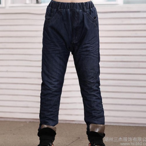 2014冬季童装童裤 韩版中大童男童砂洗加绒牛仔棉裤 新品上市图2