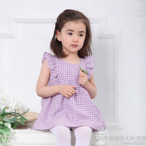 601童装夏款女童连衣裙纯棉格子小童女童公主裙儿童裙童裙图2