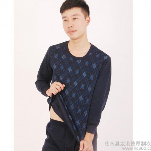 秋冬新款男士加绒加厚保暖内衣套装 **提花保暖内衣 产地货源图2