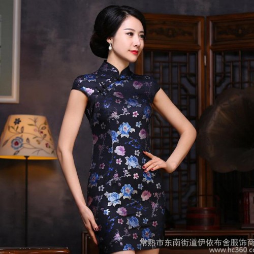 2016春夏装新品旗袍提花棉复古日常改良气质短袖旗袍女连衣裙图2