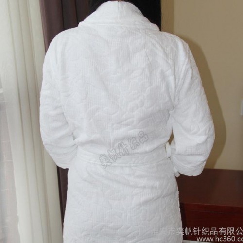 冬款白色纯棉加厚提花割绒浴衣 酒店宾馆家庭通用图3