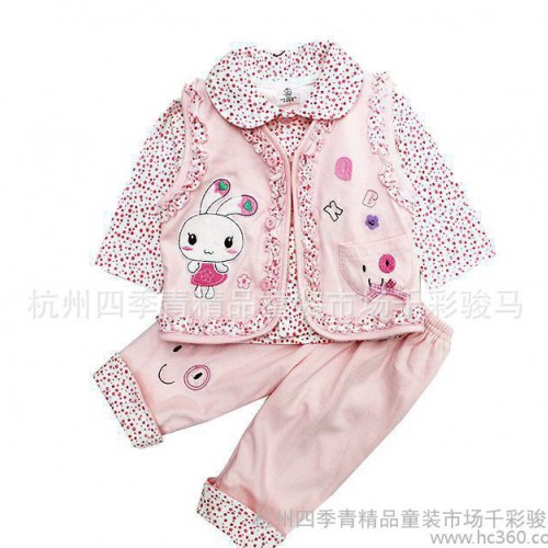 批发春秋新款童装宝宝套装小猪3550女童婴幼套装双层全棉*图2