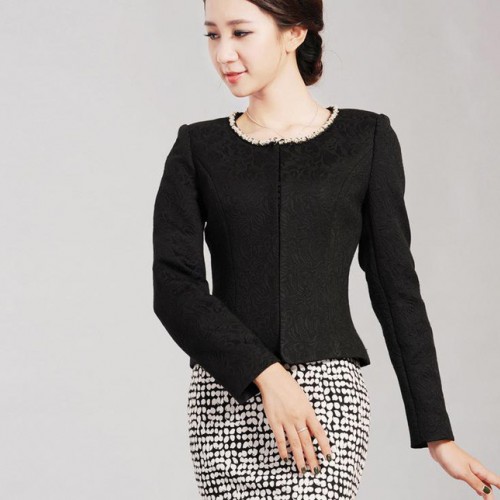 2013小晕红潮尘颜尘埃 款女士**小西装暗扣提花纯色长袖圆领图2
