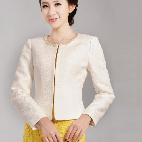 2013小晕红潮尘颜尘埃 款女士**小西装暗扣提花纯色长袖圆领图3