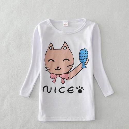 春季新款韩版童装猫咪加长T恤女童长袖衫加长打底衫**