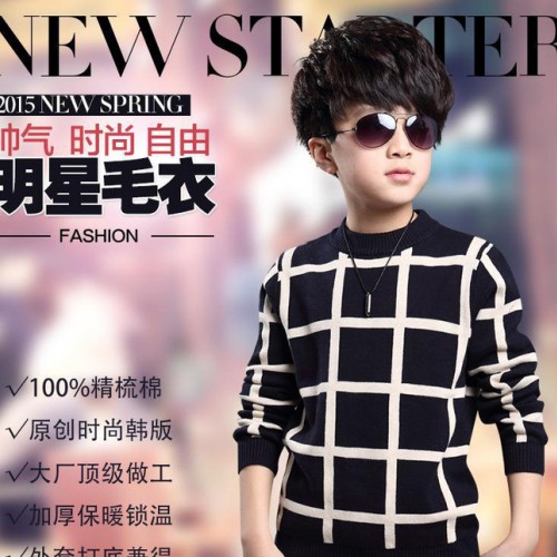 春装新款男童装 韩版时尚明星款方格子毛衣儿童中大童针织衫代理图3