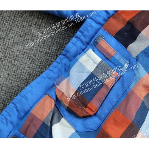 外贸原单童装 男童蓝色拼皮牛角扣连帽棉服棉衣 58160图3