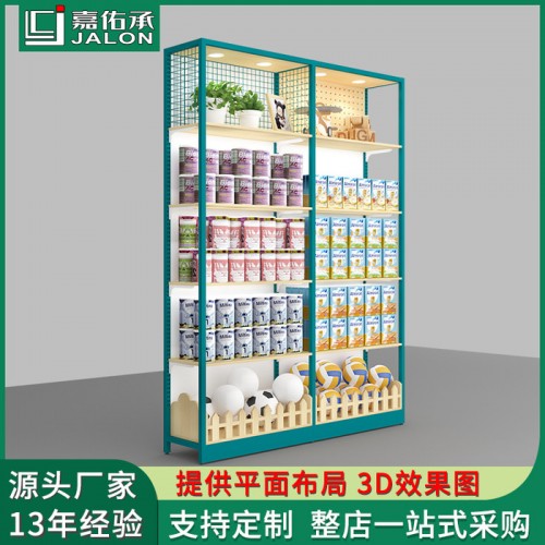 嘉佑承母婴店货架厂家童装店供应商奶粉柜展示架钢木定制发图5