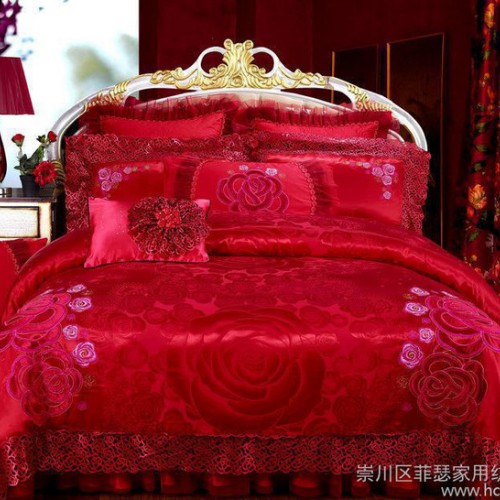 2014新款 床上用品唯美婚庆多件套 纯棉贡缎提花婚庆九件套件批发图2