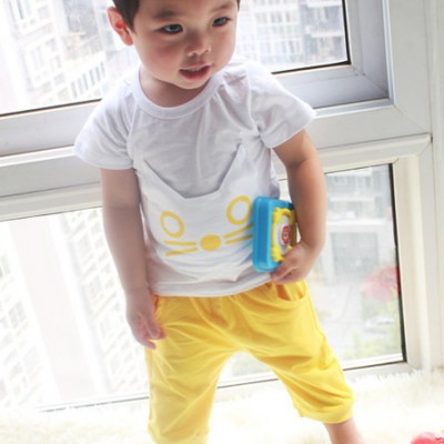 男童夏装 2014韩版卡通猫咪儿童宝宝短袖短裤套装两件套童装