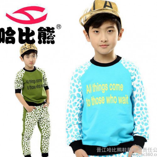 哈比熊2015年春季新款时尚豹纹男童休闲运动套装纯棉韩版童装图3