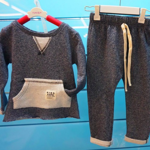 2015新款童套装春季韩版童装小毛圈长裤长袖套头衫两件套