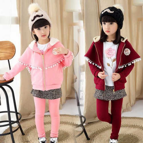 女童套装韩版加绒斗篷儿童冬款裙裤两件套儿童2016年童装一件代发
