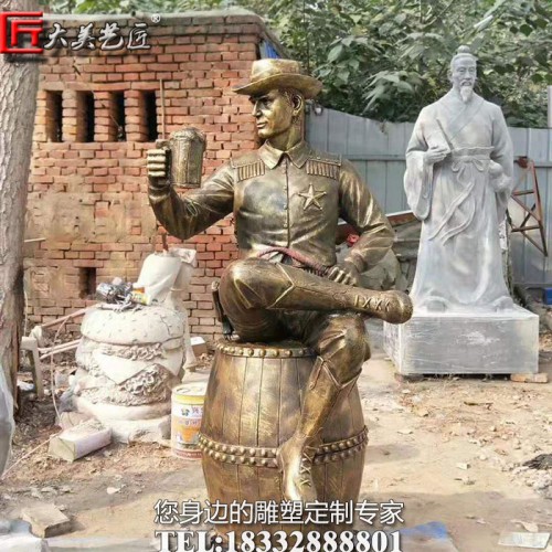 大美艺匠西方人物喝酒雕塑牛仔喝啤酒雕塑玻璃钢人物广场园林景观摆件雕塑图5