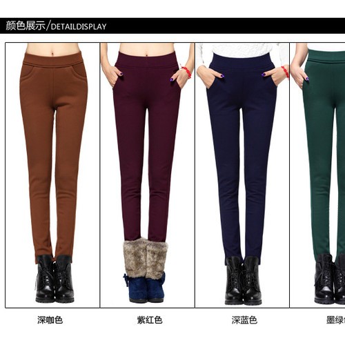 冬款韩版女式打底裤修身加绒加厚女士长裤小脚铅笔裤休闲大码长裤图3
