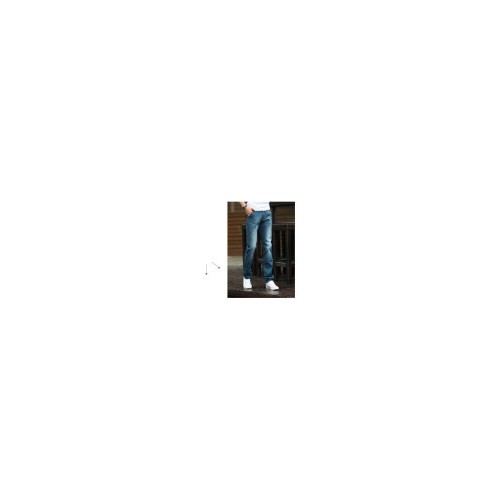 牛仔裤8127夏款潮流耳机公仔男士牛仔裤青少年修身直筒裤休闲图1