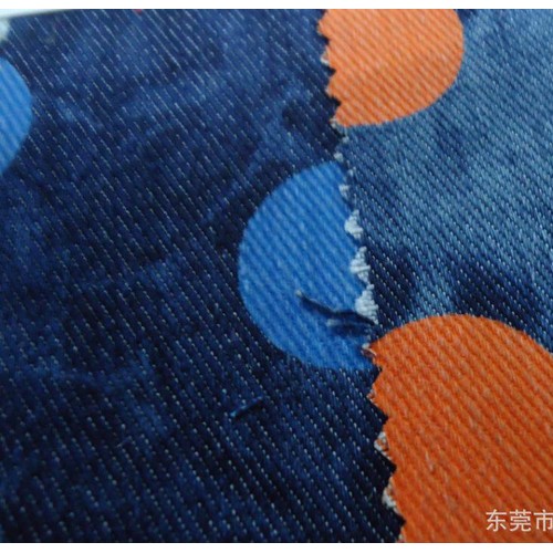 全棉牛仔布印大圆点面料 弹力牛仔印花布图3