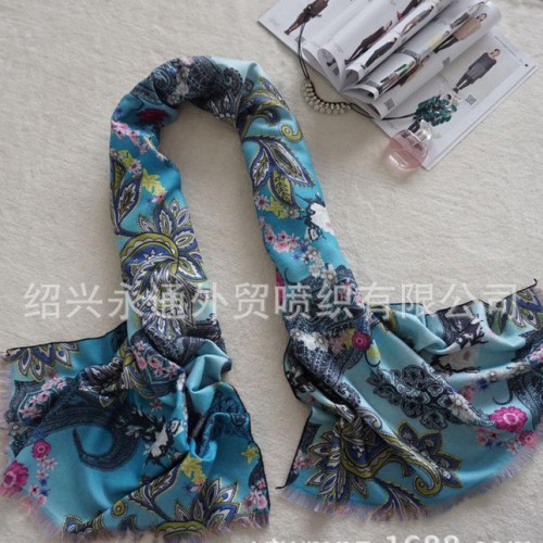 混批2014新款仿羊绒围巾女双面印花花卉腰果图案羊毛保暖披肩图1