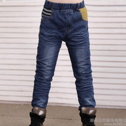 冬款儿童牛仔裤加厚男童牛仔裤加绒韩版中大童裤韩版加绒长裤批发图3