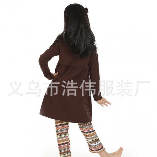 外贸新款儿童套装 欧美花纹长款上衣裤子加围巾三件套 直销图3