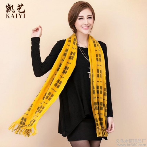 2013新款女时尚格子流苏保暖加厚针织毛线围巾**批发WJ001图2