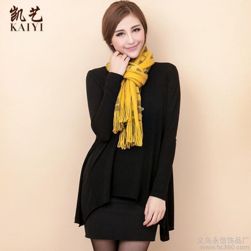 2013新款女时尚格子流苏保暖加厚针织毛线围巾**批发WJ001图3