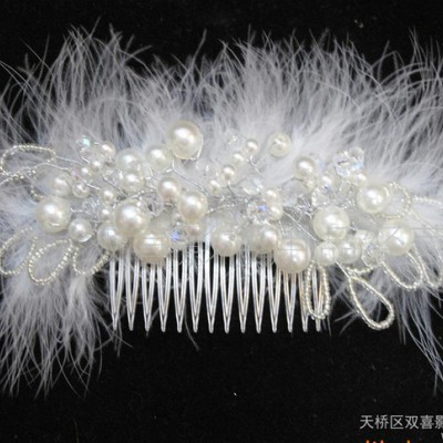 【特卖】双喜头饰发夹（羽毛水晶发梳）
