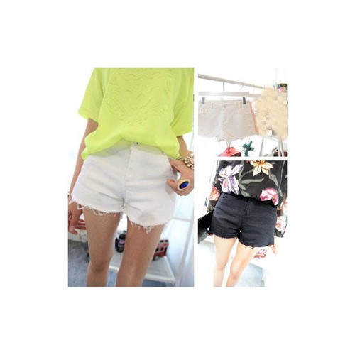 坚熙 夏日百搭韩版白色牛仔短裤磨毛边流苏磨边  女装热裤图2