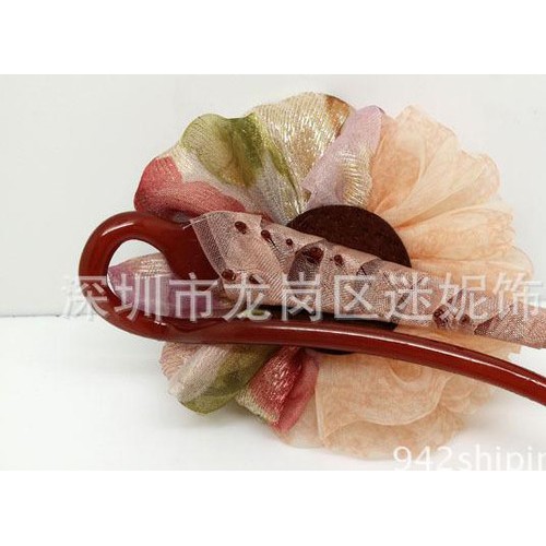 2015春夏新品盘发头饰 韩国金丝纱镶嵌蝴蝶手工发夹扭夹竖夹图2