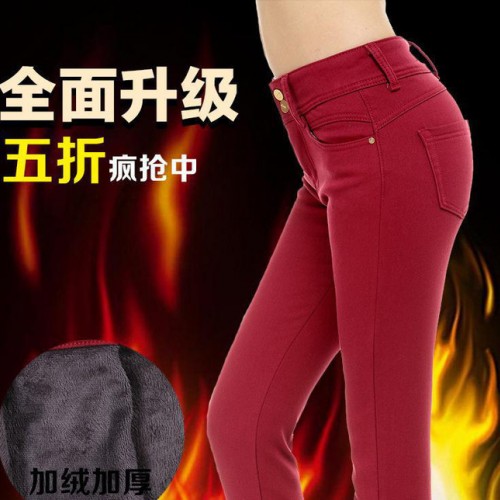 水貂绒加绒加厚高腰牛仔长裤女秋冬小脚裤铅笔裤图2