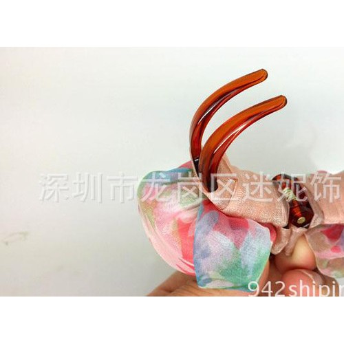 新款流行韩版头饰 绢纱手绕水晶玫瑰花多用盘发三齿爪发抓图2