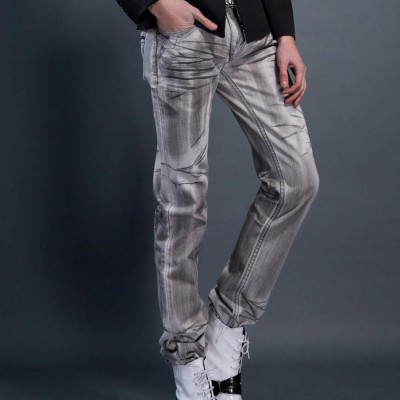2014新款英伦褶皱白色 男式牛仔裤K-012-014舞台男