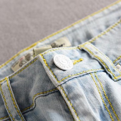 2015夏季女士新品裤口卷边薄款浅色舒适百搭牛仔短裤