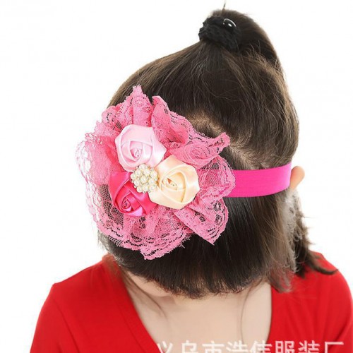 2015新款欧美儿童发带 玫瑰花苞蕾丝宝宝头饰 女童头花头戴图3