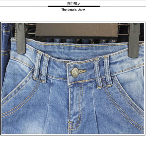 **夏季新款时尚百搭牛仔短裤女复古纽扣现货一件代发浅中蓝色图6