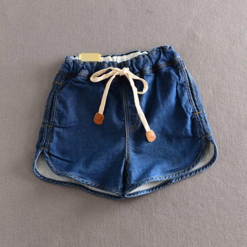 15夏季新款 抽绳松紧腰纯色 韩国女装休闲牛仔短裤 女图1