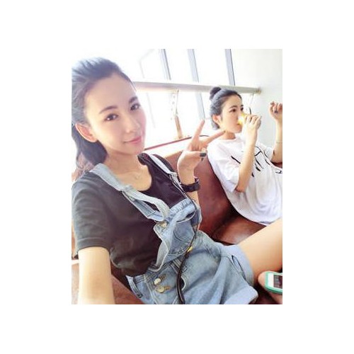夏季新款女大码胖mm牛仔裤背带短裤女图2