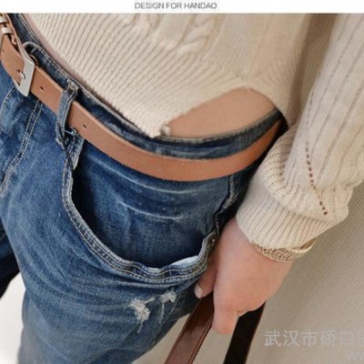 2015新款韩版牛仔裤女破洞个性拼接九分弹力铅笔小脚裤女