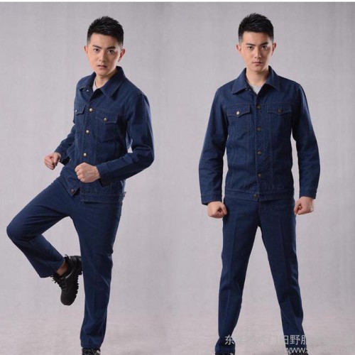 长袖纯棉牛仔工作服套装男 秋冬季劳保服厂服工作服 电焊工服定做图1
