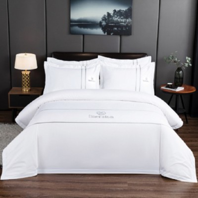 星级酒店布草四件套床上用品民宿用品白色贡缎纯棉宾馆被套可定制