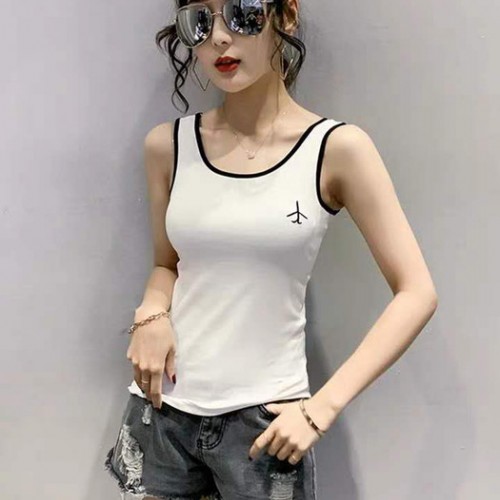 包邮清仓背心女夏季韩版飞机刺绣吊带无袖显瘦打底衫ins上衣图1